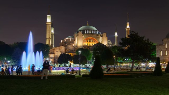 Hagia Sophia Museum Istanbul Turkey night timelapse