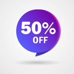 50% OFF Discount Sticker. Sale blue and purple Tag Isolated Vector Illustration. Discount Offer Price Label, Vector Price Discount Symbol.