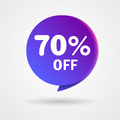 70% OFF Discount Sticker. Sale blue and purple Tag Isolated Vector Illustration. Discount Offer Price Label, Vector Price Discount Symbol.