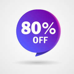 80% OFF Discount Sticker. Sale blue and purple Tag Isolated Vector Illustration. Discount Offer Price Label, Vector Price Discount Symbol.