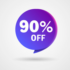 90% OFF Discount Sticker. Sale blue and purple Tag Isolated Vector Illustration. Discount Offer Price Label, Vector Price Discount Symbol.