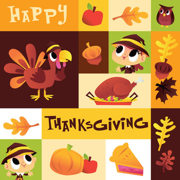 Cartoon Thanksgiving Fall Mosaic Decoration