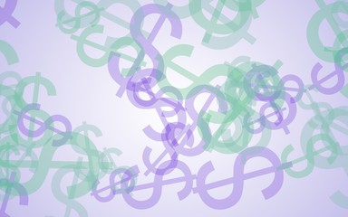 Multicolored translucent dollar signs on white background. Green tones. 3D illustration