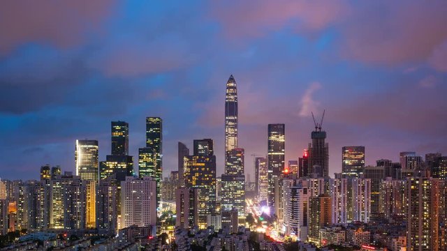 Time lapse of Shenzhen skyline from day to night