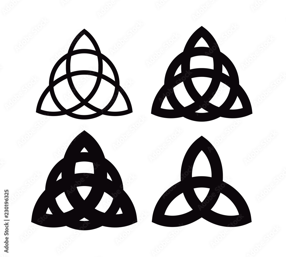 Wall mural Triquetra - Wiccan symbol from Charmed. Celtic Pagan trinity knots different forms. Vector icons of ancient emblems.