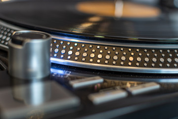 Turntable platter vinyl record closeup