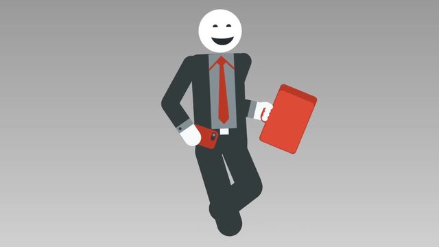 2d character walk cycle, seamless looped animation. Businessman stick figure run with bag. Alpha Matte. Full HD