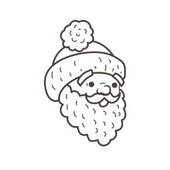 Santa head, beard and cap. Coloring page. 
