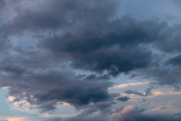 Blue sky with dark clouds , rainy day