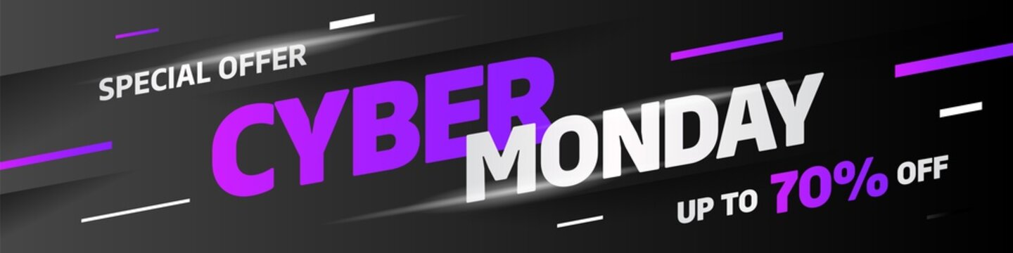 Cyber Monday discount sale concept. Inscription design template. Cyber Monday banner. Vector illustration eps 10.