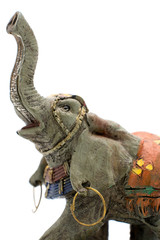 Statuette of an Asian elephant on a white background