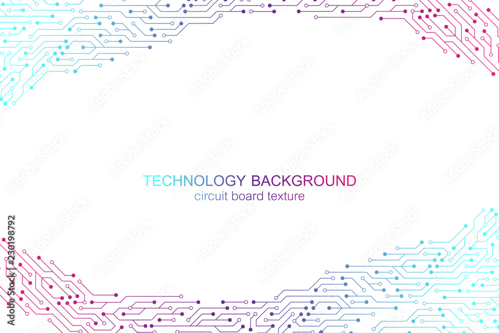 Poster Computer motherboard vector background with circuit board electronic elements. Electronic texture for computer technology, engineering concept. Motherboard integrated computing illustration