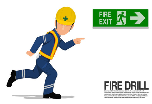 A worker is running to the fire exit