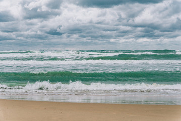 Stormy Black sea in day time, big waves and gusty wind
