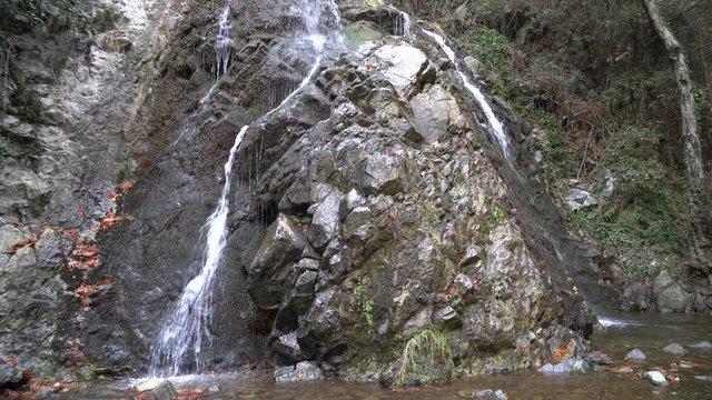 Water falling from the rocks - A waterfall at Troodos