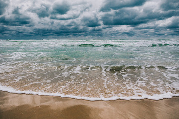 Stormy Black sea in day time, big waves and gusty wind