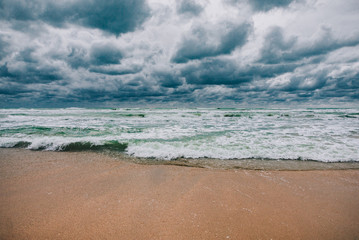 Stormy Black sea in day time, big waves and gusty wind