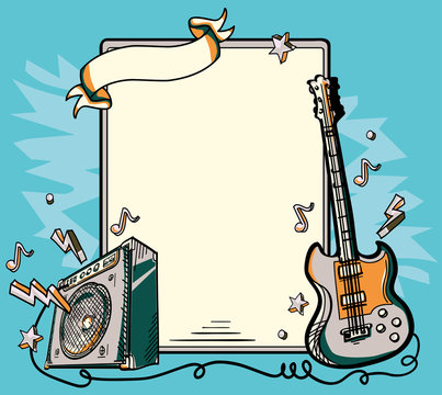 Guitar and amplifier musical poster