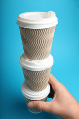 Paper disposable coffee cup, take away drink, beverage.