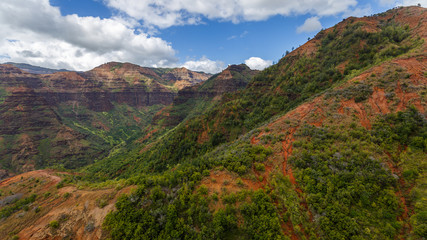 Waimea Canyon, aerial shot from a helicopter, Kauai, Hawaii.