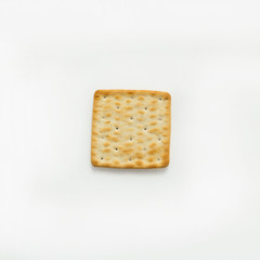 Tasty cookies biscuits on white background, top view