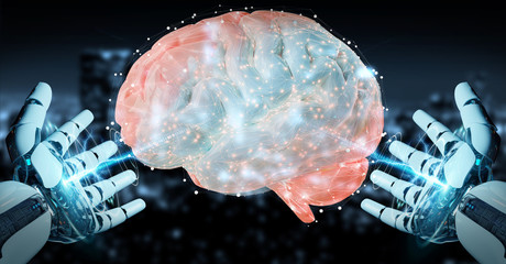 White man humanoid creating artificial intelligence 3D rendering