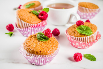 Home baked muffins with raspberries
