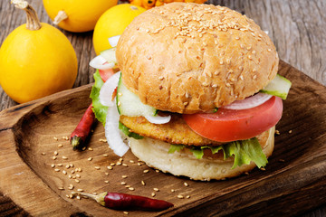 Diet hamburger with vegetables