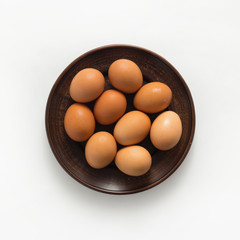 Egg, Chicken Eggs in plate on white background top view