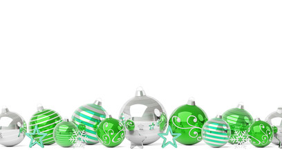 Green and white christmas baubles isolated 3D rendering
