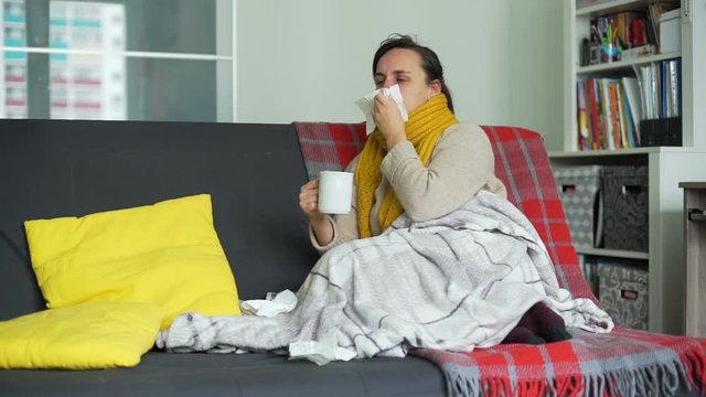 Woman Having Flu Cold at Home