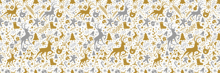 Concept of Christmas wallpaper with ornaments - seamless pattern. Vector.