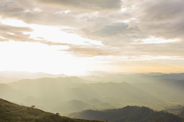 Fototapeta premium Nern Chang Suek background in sunrise is one of interesting places in Kanchanaburi because it is the view spot on the mountain