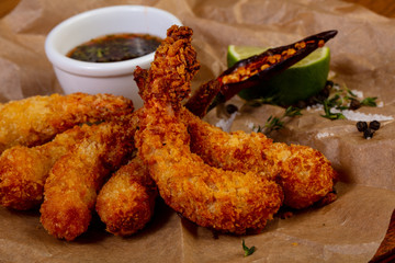 Tempura prawn with sauce