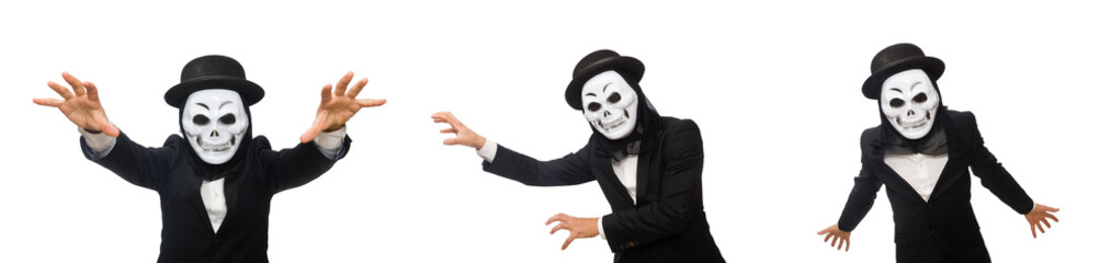 Man with scary mask isolated on white