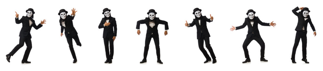 Man with scary mask isolated on white