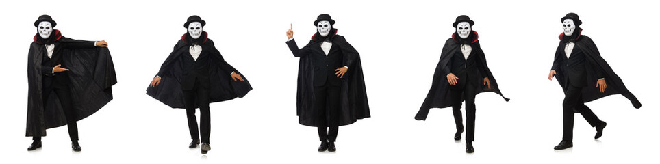 Man with scary mask isolated on white