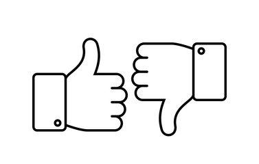 Thumbs up and down. Like and dislike line icons. Social networks outline agreement, positive and negative isolated vector symbols