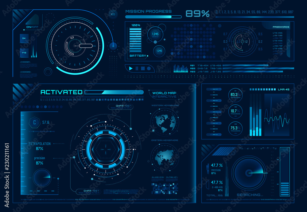 Poster futuristic hologram ui. science hud interfaces, graph interface frames and tech regulators or button