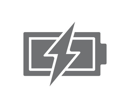 Vector power battery with lightning bolt icon. Fully charged accumulator symbol and sign illustration on white background
