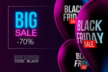 Black Friday Sale poster with Balloons on background. Vector illustration.