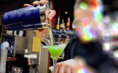 Abstract, blur, bokeh background, defocusing - image for the background. Bar.The concept of work bartender