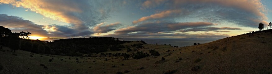 Panoramic landscape in Maria Island in Tasmania, national reservation in Australia, beautiful seaside and coastal scenery