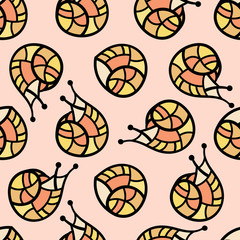 Seamless pattern with snails. Colorful illustration. EPS10. Clipping mask applied. This pattern is available as Swatches.