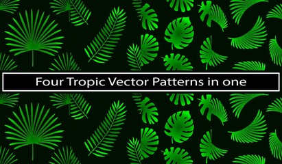 4 in 1 Tropical and palm leaves elements as green patterns set