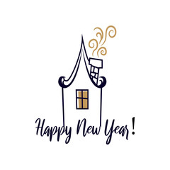 Illustrations of sticker with the text of congratulations with a happy New Year Merry Christmas.