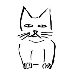 Cat. Modern ink brush drawing animal head. Vector illustration.