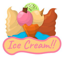 Summer Sundae Logo and Label for Ice Cream Shop. Icon Vector Illustration