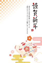 年賀2019　年賀状　2019　イラスト　亥