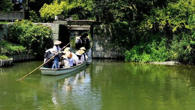 柳川の川下りの風景、福岡県の柳川市、